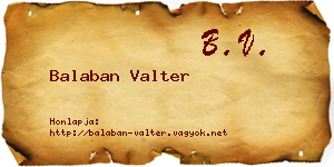Balaban Valter névjegykártya